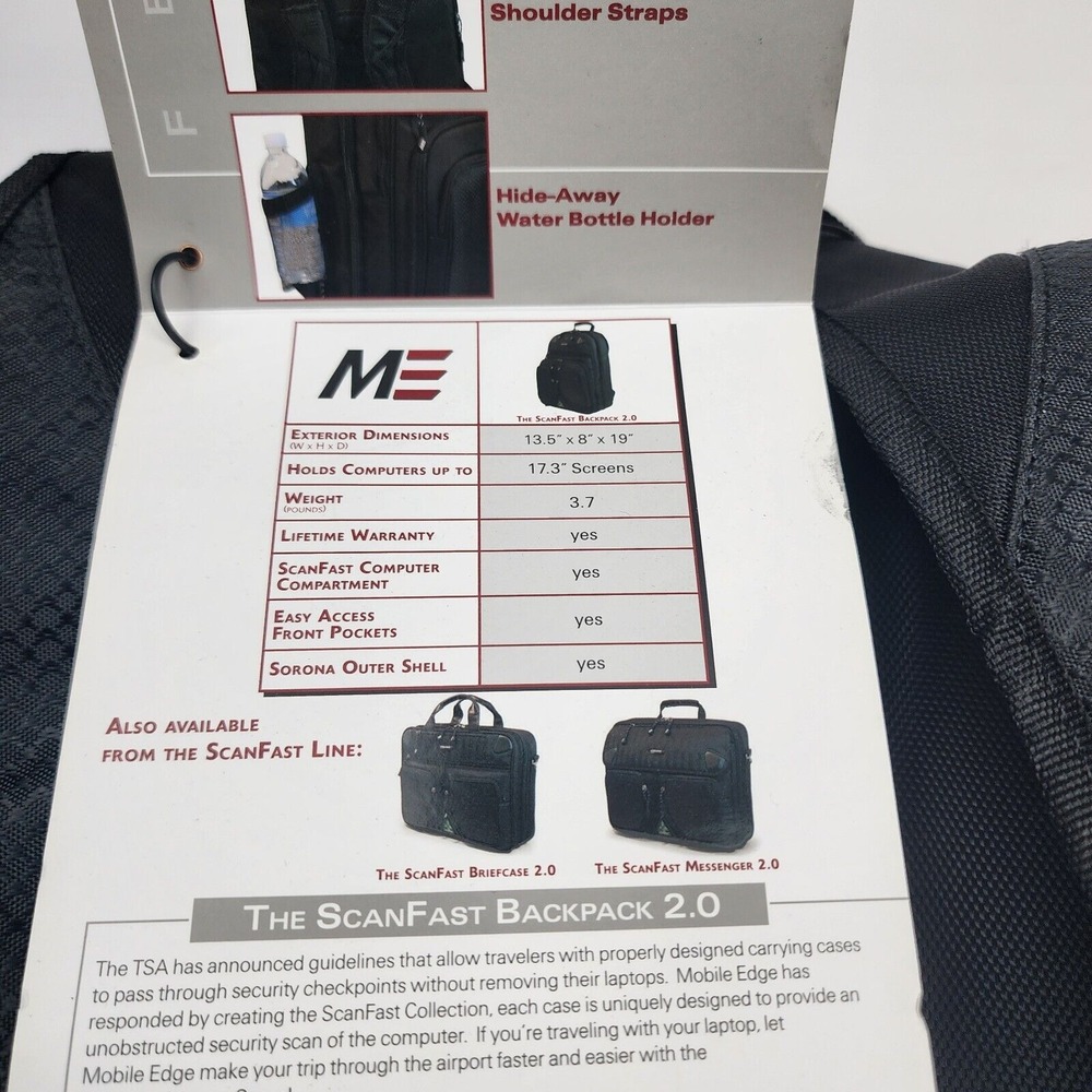 Mobile Edge ScanFast Checkpoint Friendly Backpack‎ 2.0 for 17" Laptops - New - Picture 9 of 14
